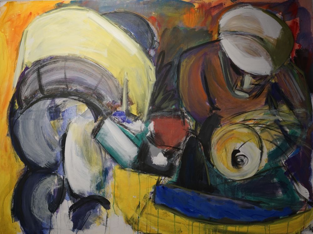 Saevar Karl Olason, Island,Sculptors in Pöchlarn II, Kohle / Acryl auf Leinwand,	120 x 160 cm.
