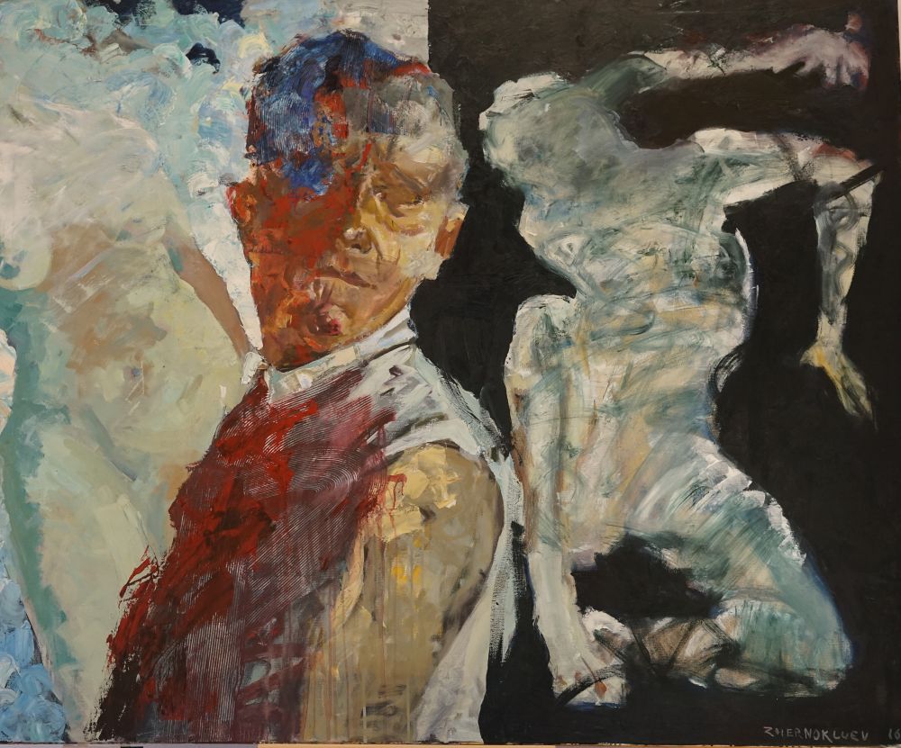 Das Bild zeigt das Kunstwerk "Porträt von Oskar Kokoschka" des russischen Künstlers Aleksander Zhernokluev