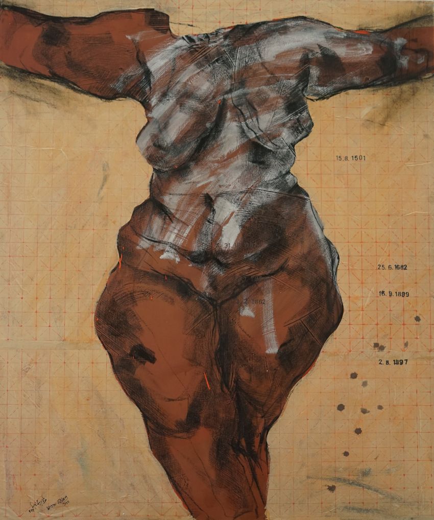 Weaam El-Masry	Ägypten	Crucification	Triptychon, Mischtechnik auf Leinwand, 120 x 100 cm + 2 x 60 x 80 cm	