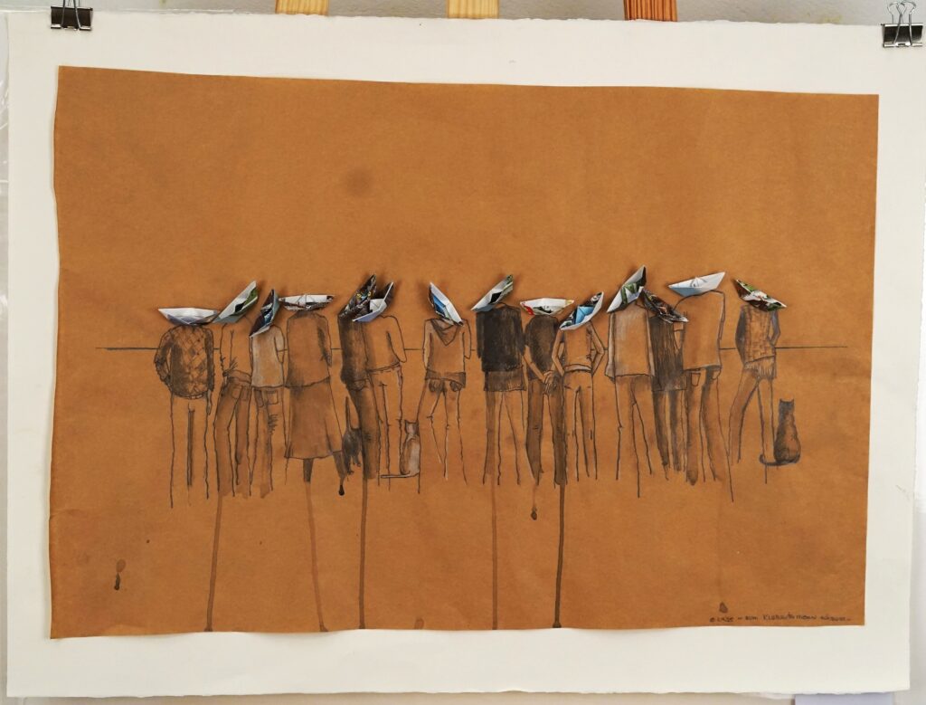 Das Bild trägt den Titel "Zum Klabautermann schauen"